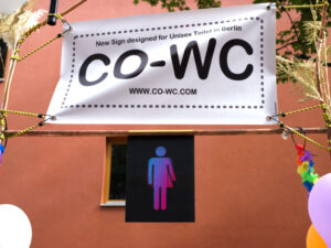 View from the front of the CO-WC poster and sign.